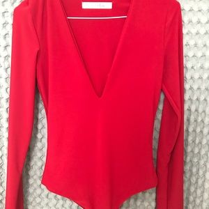 Red v neck bodysuit
